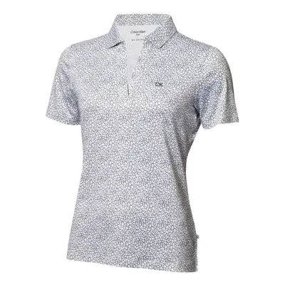 (UK 8, White/Navy) Calvin Klein Womens Crackle Stretch Moisture Wicking Golf Polo Shirt