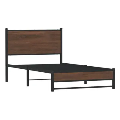 vidaXL Metal Bed Frame with Headboard Bed Base Bedstead Brown Oak 100x200 cm