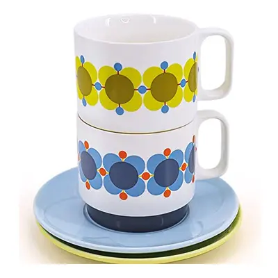 Set of Tea Cup & Saucer Set Atomic Flower Sky / Sunflower