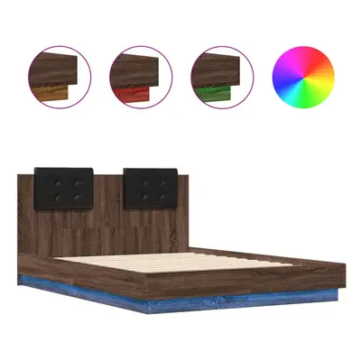 vidaXL Bed Frame with Headboard and LED Lights Bed Brown Oak Small Double