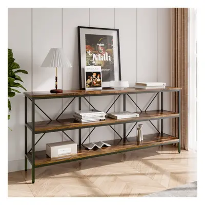 Open Console Table with Rattan Drawer