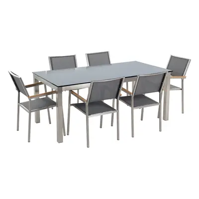 6 Seater Dining Set for GROSSETO Tempered Glass Grey