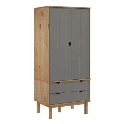 (Brown and grey) vidaXL Solid Wood Pine Wardrobe Cloth Cabinet Closet Highboard Multi Colours