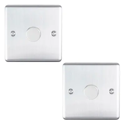 2 PACK Gang 400W Way Rotary Dimmer Switch SATIN STEEL Light Dimming Plate