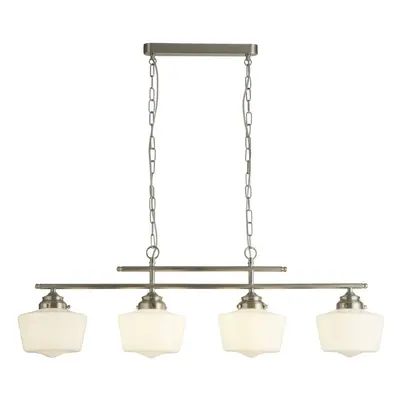 Searchlight School House Light Pendant Satin Silver With Opal Glass