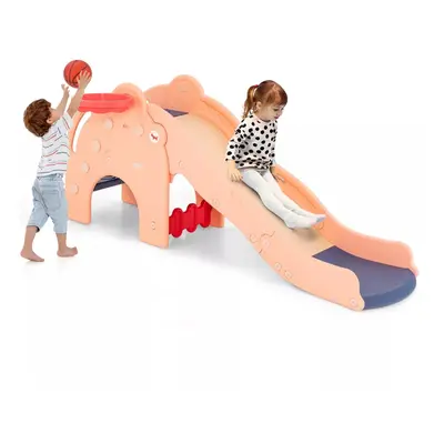 4-in-1 Toddler Slide Kids Play Climber W/Basketball Hoop Elephant Shap