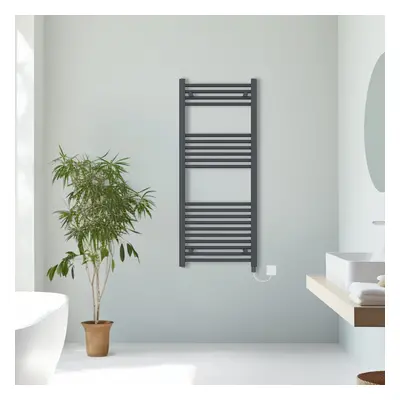 (Anthracite, 1200x500mm) Prefilled Electric Straight Heated Towel Rail Radiator Ladder Warmer