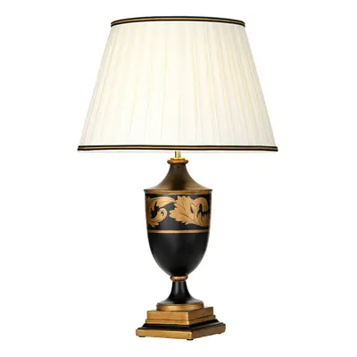 Single Table Lamp Ivory with Black & Gold Trim Shade LED E27 60w Bulb d00426