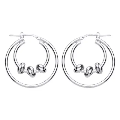 Jewelco London Ladies Sterling Silver Triple Knot Double Hoop Earrings 29mm - ER84