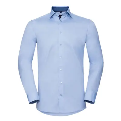 (16in, Light Blue/Mid Blue/Bright Navy) Russell Mens Contrast Herringbone Stitch Tailored Long-S