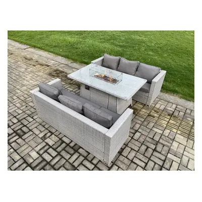 Fimous Seater Outdoor Garden Dining Sets Rattan Furniture Gas Fire Pit Dining Table Gas Heater w