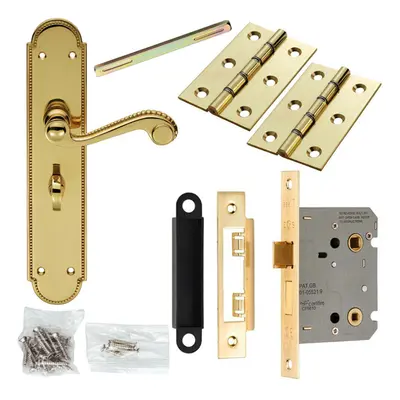 Door Handle & Bathroom Lock Pack Brass Victorian Scroll Lever Turn Backplate