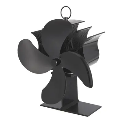 (Black) Blades Fireplace Heat Powered Stove Fan For Wood Log Fire Burning Low Noise