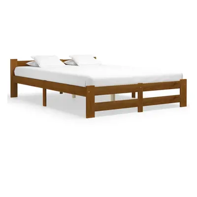 vidaXL Solid Pine Wood Bed Frame Honey Brown Double Size Bedstead Bedroom