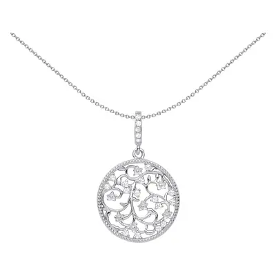 Jewelco London Ladies Rhodium Plated Sterling Silver CZ Cherry Blossom Filigree Circle of Life P