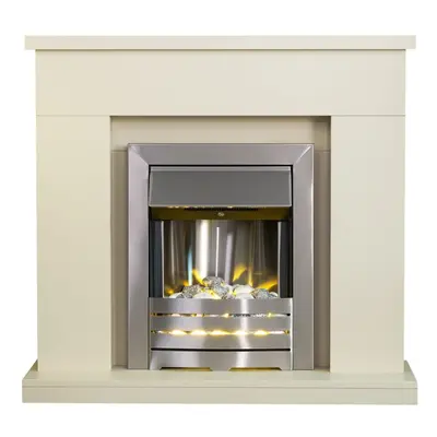 Adam Lomond Fireplace Suite in Stone Effect with Helios Electric Fire in Brushed Steel, Inch