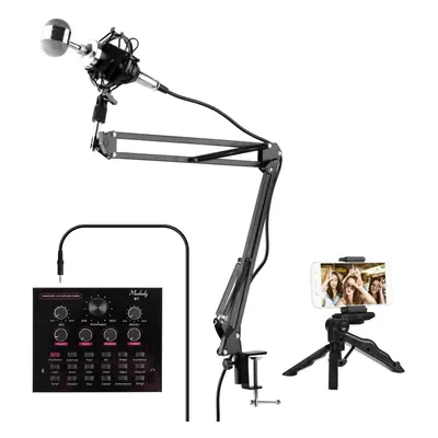 (Black) Live Sound Card + Professional Condenser Microphone Kit