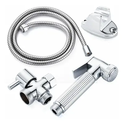 (B) Stainless Steel Handheld Douche Bidet Sprayer Shower Head Toilet Adapter Hose Kit