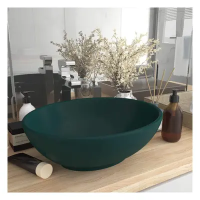 vidaXL Luxury Basin Oval-shaped Matt Dark Green 40x33 cm Ceramic