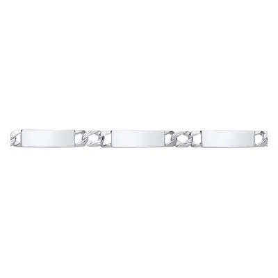 Jewelco London Ladies Platinum Plated Sterling Silver Triple Bar Hexagon Patterned Curb ID Brace