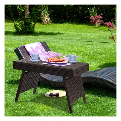 Outdoor Patio Rattan Wicker Coffee Table Folding Portable for Poolside