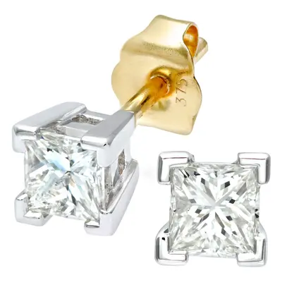 Jewelco London 9ct White & Yellow Gold Princess 1/2ct Diamond Solitaire Stud Earrings - PE0AXL17