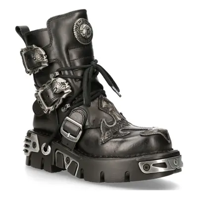 (36) NEW ROCK 407-S1 Silver Cross Black Leather Shoes