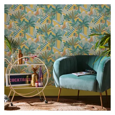 Envy Vacay Citron Yellow Floral Wallpaper