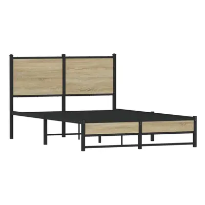 vidaXL Metal Bed Frame with Headboard Bed Sonoma Oak 120x190 cm Small Double