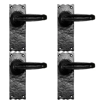 4x PAIR Forged Straight Lever Handle on Latch Backplate x 55mm Black Antique