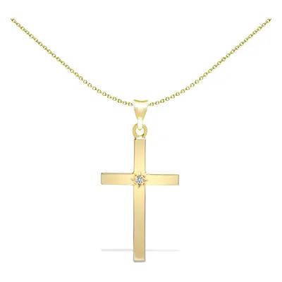 Jewelco London Solid 9ct Yellow Gold Gypsy Set Round I SI2 0.05ct Diamond Solitaire Cross Pendan