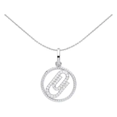 Jewelco London Ladies Rhodium Plated Sterling Silver CZ Beaded Halo Ring Paperclip Circle Pendan