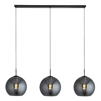 Searchlight AMSTERDAM - Light Matt Black Bar Ceiling Pendant Round Smokey Glass Shades