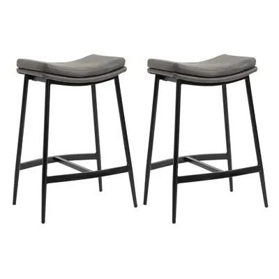 HOMCOM Breakfast Bar Stools Set of Upholstered Barstools w/ Curved Seat Grey