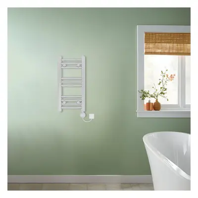 (Chrome, 600x300mm) NRG Prefilled Thermostatic Electric Curved Heated Towel Rail Radiator