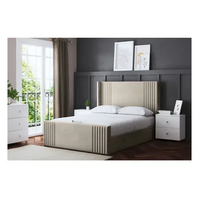 (Single, Cream) Elara Winged Paneled Upholstered Bed