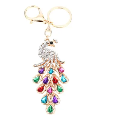 (Colorful) Jewelry Hollow Shinning Rhinestone Aureate Peafowl Pendant Key Ring Chain