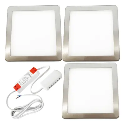 (3 Lights & Driver) BRUSHED NICKEL Slim Square Under Cabinet Light & Driver - Natural White LED