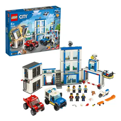 LEGO City Police Station Building Set with Truck Toys, Light & Sound Bricks, Drone and Motorbike