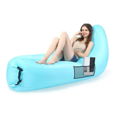 (Blue) Portable Inflatable Lounger Sleeping Couch EU patent for Traveling Camping Beach Backyard