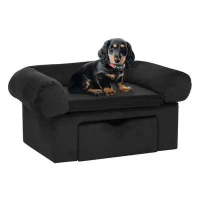 vidaXL Dog Sofa with Drawer Black Plush Pet Supplies Dog Cat Couch Sofa Bed