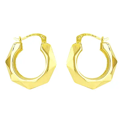 Jewelco London Ladies 9ct Yellow Gold Faceted Octagon Creole Earrings - 20mm - ENR02003