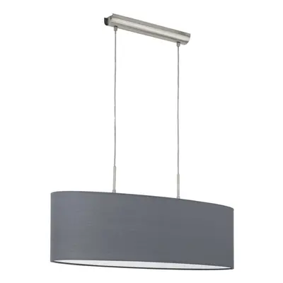 Pendant Light Colour Satin Nickel Steel Shade Grey Fabric Bulb E27 2x60W