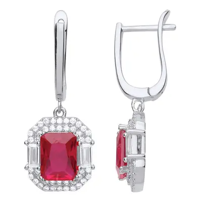 Jewelco London Ladies Sterling Silver Ruby-Red Emerald cut Cubic Zirconia Octagon Amphitheatre D