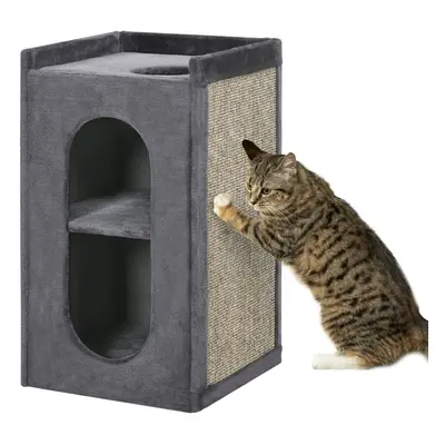 PawHut 81cm Cat Scratching Barrel with Two Cat Houses for Indoor Cats - Grey