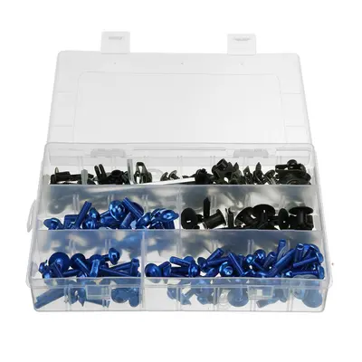 (Blue) 198PCS Motorcycle Nylon Washer KitFairing Bolts Screws Retainer Fastener Clips