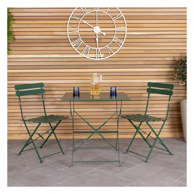 CHARLES BENTLEY Square Folding Powder Coated Steel Bistro Set For Patio, Garden, Balcony, Deckin