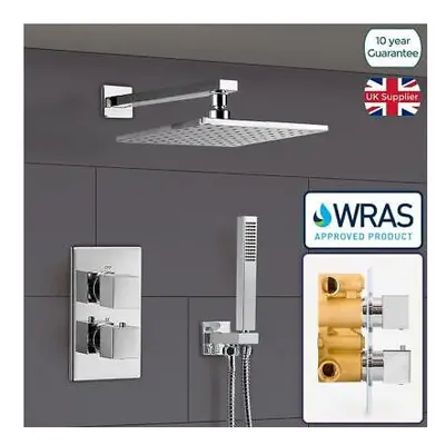 2 DIAL WAY SQUARE CONCEALED THERMOSTATIC MIXER VALVE ABS SHOWER HAND HELD KIT