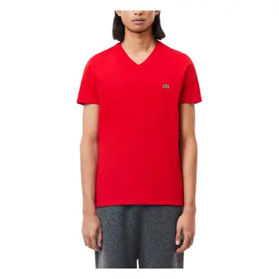 (Red, M) Lacoste TH6710 Mens V Neck T Shirt PIMA Summer Tee