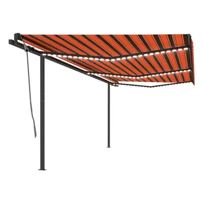 vidaXL Manual Retractable Awning with LED 6x3 m Orange and Brown Balcony Patio